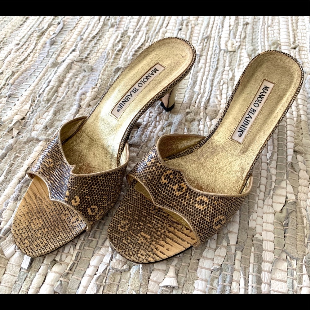 Manolo Blahnik Gold and Brown Women's Shoes
